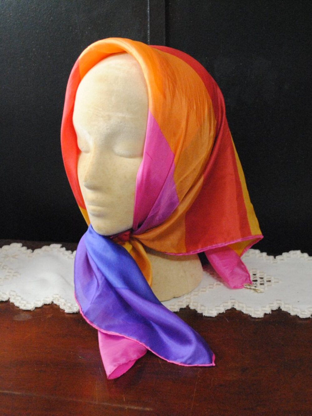 Multicolor Wide Stripe Satin Silk Scarf